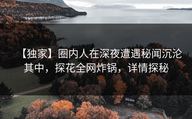 【独家】圈内人在深夜遭遇秘闻沉沦其中，探花全网炸锅，详情探秘