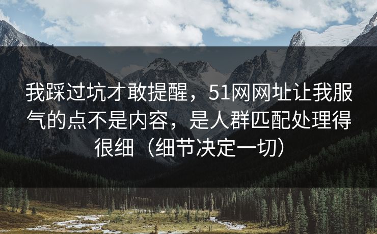 我踩过坑才敢提醒，51网网址让我服气的点不是内容，是人群匹配处理得很细（细节决定一切）